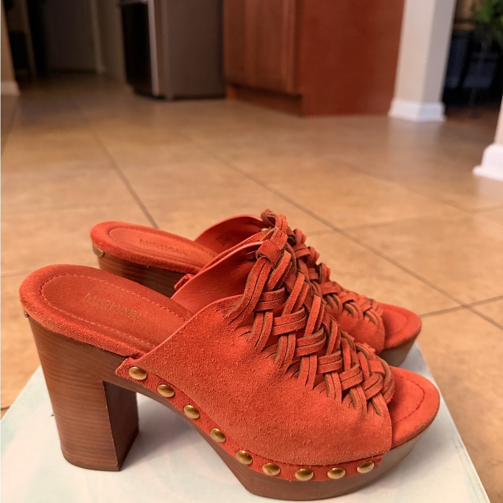 Michael Kors Burnt Orange Woven Mules